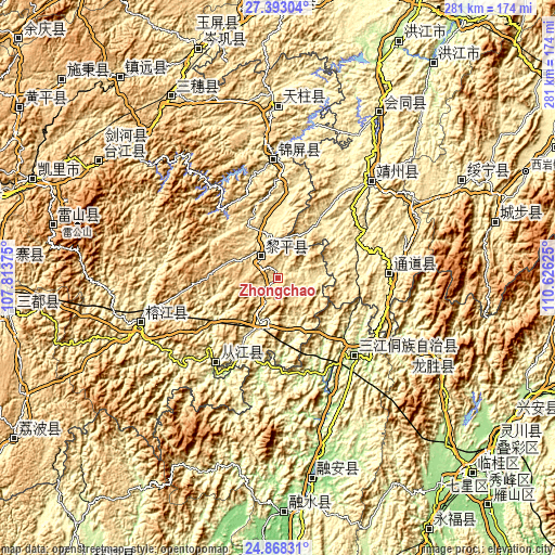 Topographic map of Zhongchao