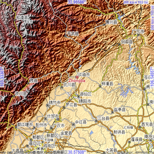 Topographic map of Zhongba