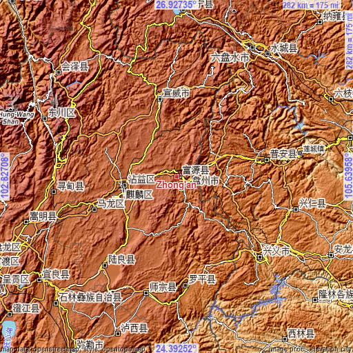 Topographic map of Zhong’an