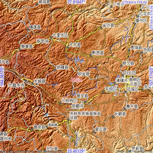 Topographic map of Zhijin