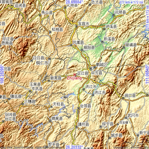 Topographic map of Zhijiang