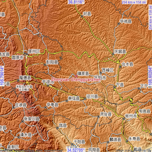 Topographic map of Zhenyuan Chengguanzhen