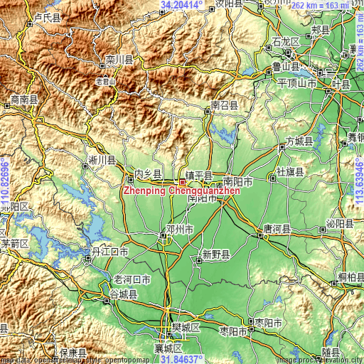 Topographic map of Zhenping Chengguanzhen