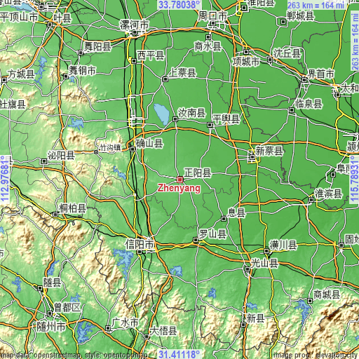 Topographic map of Zhenyang