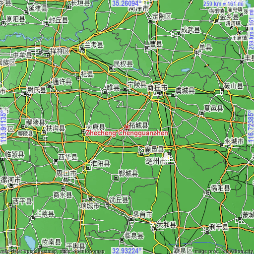 Topographic map of Zhecheng Chengguanzhen