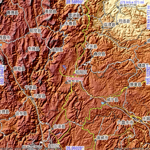 Topographic map of Zhaotong