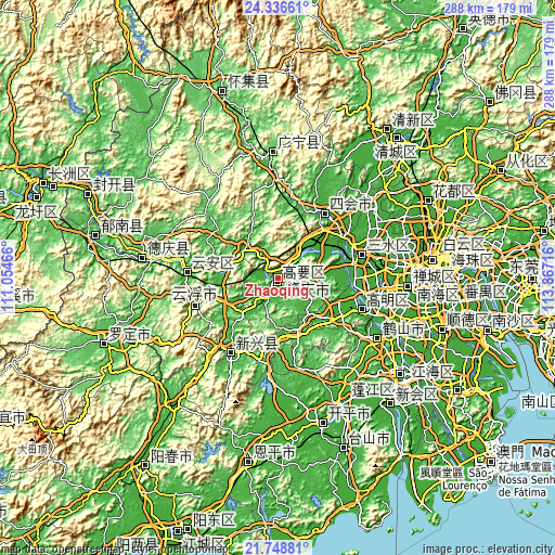 Topographic map of Zhaoqing
