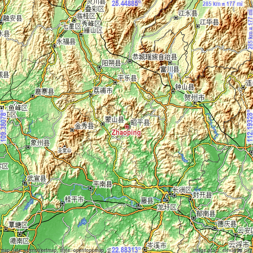 Topographic map of Zhaoping