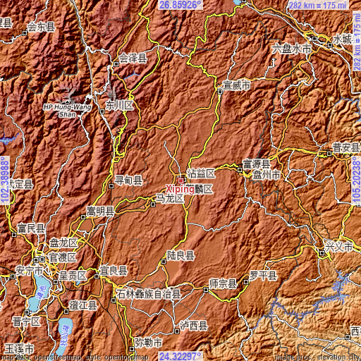 Topographic map of Xiping