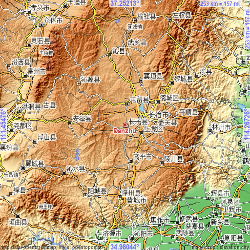 Topographic map of Danzhu