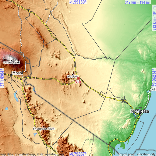 Topographic map of Voi