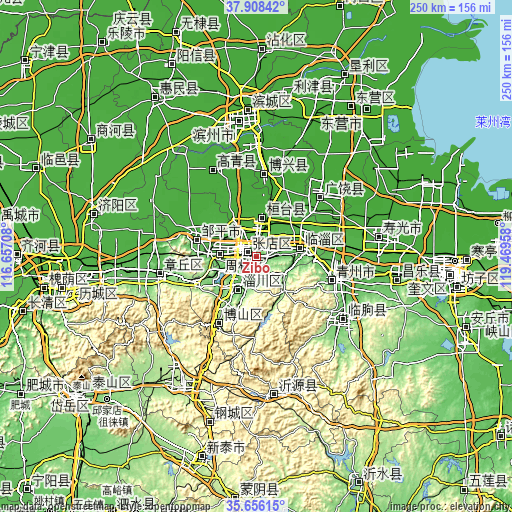 Topographic map of Zibo