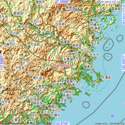 Topographic map of Zhangcheng