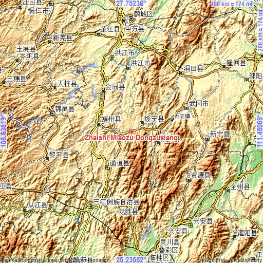 Topographic map of Zhaishi Miaozu Dongzuxiang