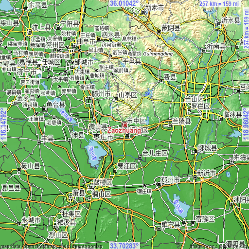 Topographic map of Zaozhuang