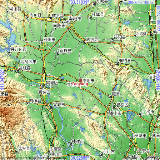 Topographic map of Zaoyang
