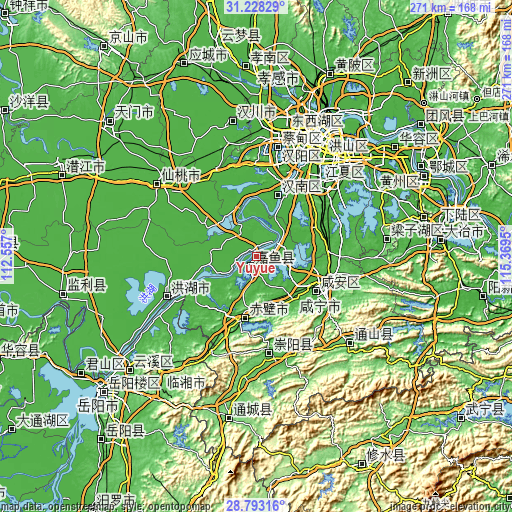 Topographic map of Yuyue