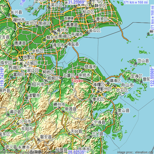 Topographic map of Yuyao