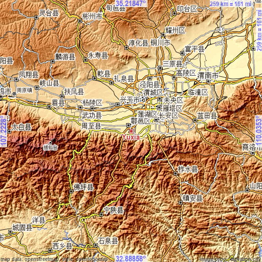 Topographic map of Yuxia