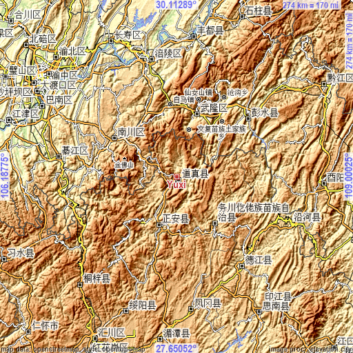 Topographic map of Yuxi