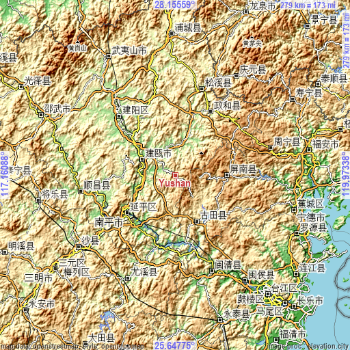 Topographic map of Yushan