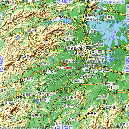 Topographic map of Junyang