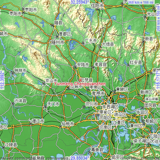 Topographic map of Yunmeng Chengguanzhen