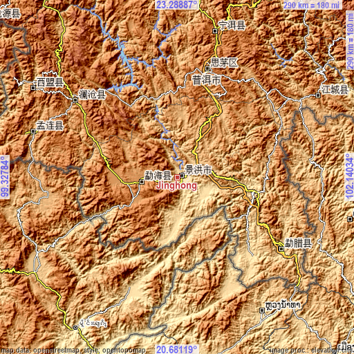 Topographic map of Jinghong