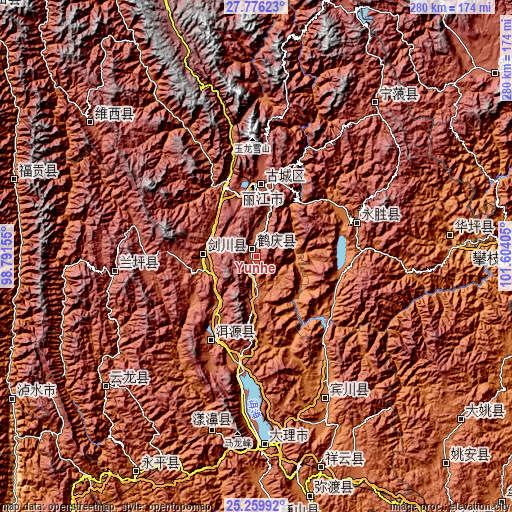 Topographic map of Yunhe
