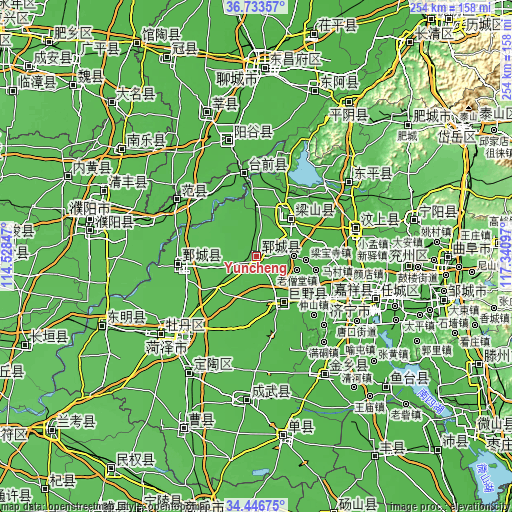 Topographic map of Yuncheng