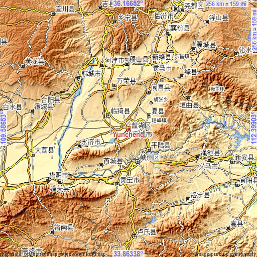 Topographic map of Yuncheng
