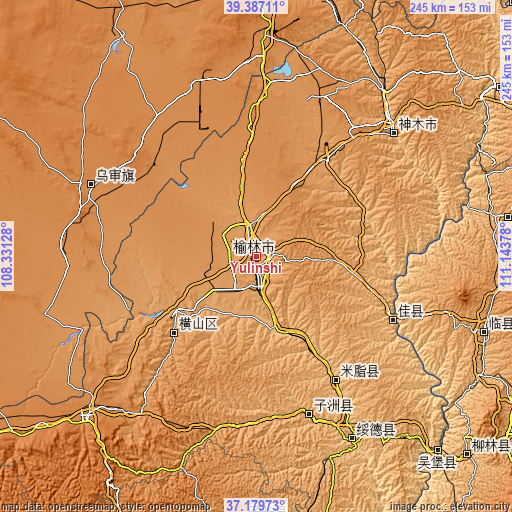 Topographic map of Yulinshi