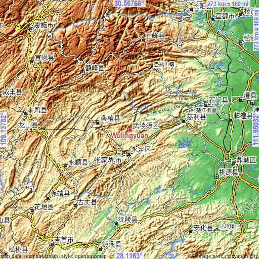 Topographic map of Wulingyuan