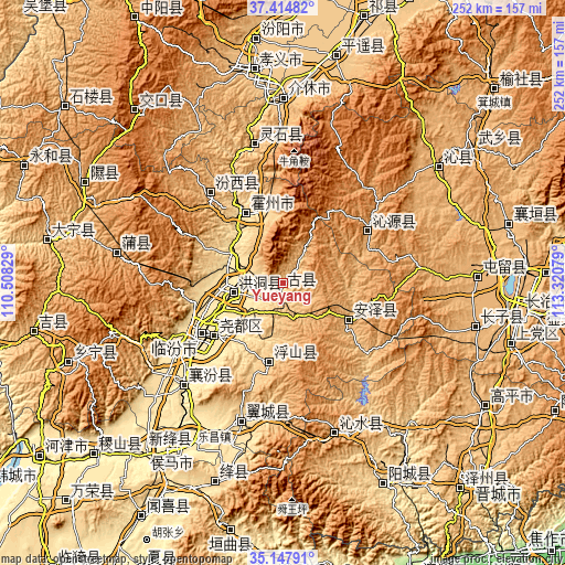 Topographic map of Yueyang