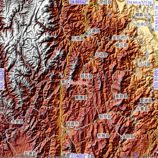 Topographic map of Yuecheng