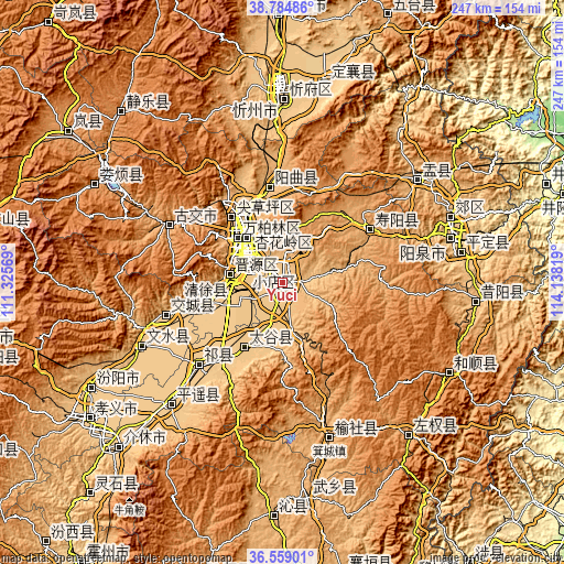 Topographic map of Yuci