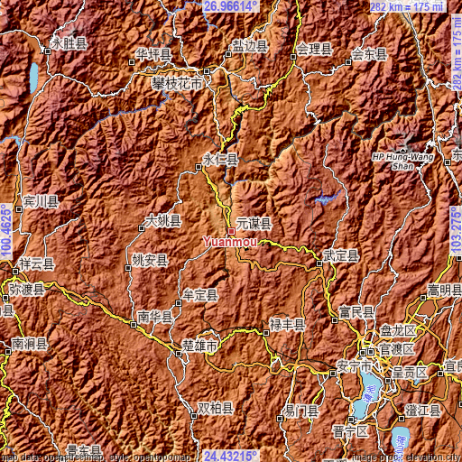 Topographic map of Yuanmou