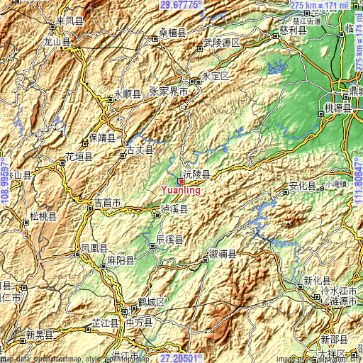 Topographic map of Yuanling