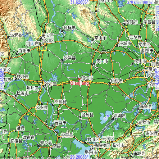 Topographic map of Qianjiang