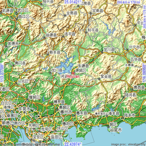 Topographic map of Heyuan