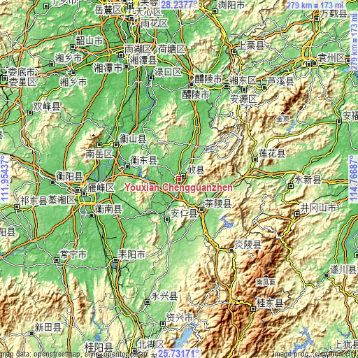 Topographic map of Youxian Chengguanzhen