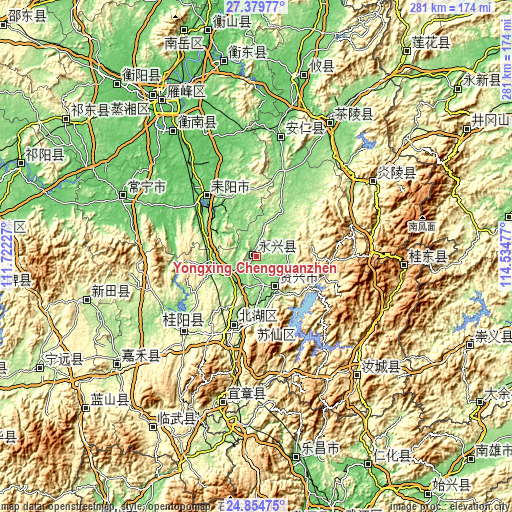 Topographic map of Yongxing Chengguanzhen