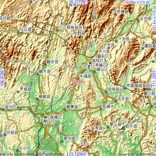 Topographic map of Yongfu