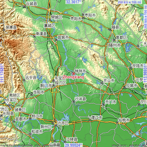 Topographic map of Zhongxiang