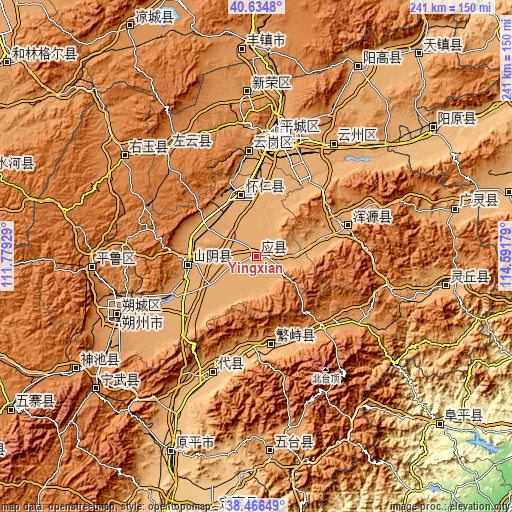 Topographic map of Yingxian