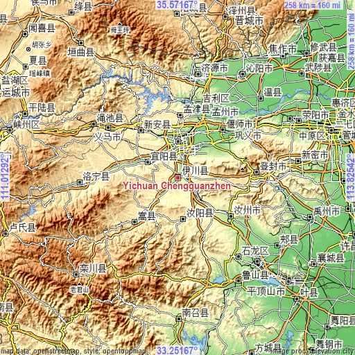 Topographic map of Yichuan Chengguanzhen