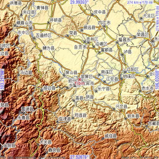 Topographic map of Yibin