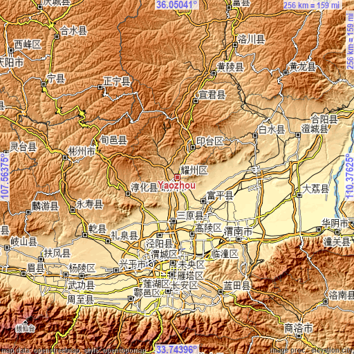 Topographic map of Yaozhou