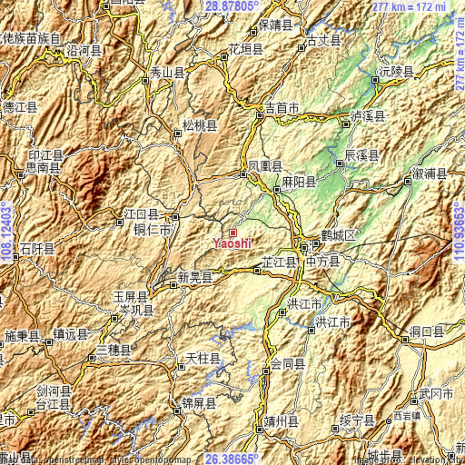 Topographic map of Yaoshi