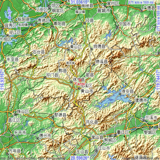 Topographic map of Yansi